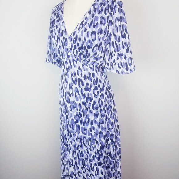 Jessica Howard Blue Leopard Fit & Flare V Neck Midi Dress Size 10 - Picture 4 of 10